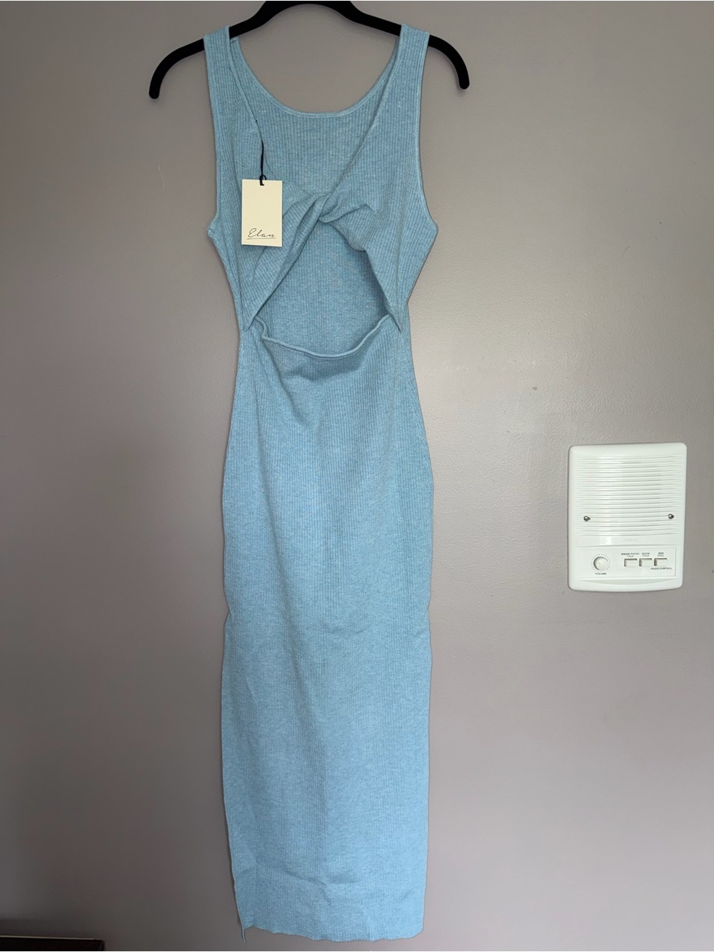 Elan Powder Blue Ribbed Backless Cutout Midi Dress